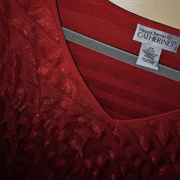 2 MAGGIE BARNES PLUS SIZE 2X TOPS RED BLACK SPRING SUMMER BLOUSE GUC - Picture 6 of 7